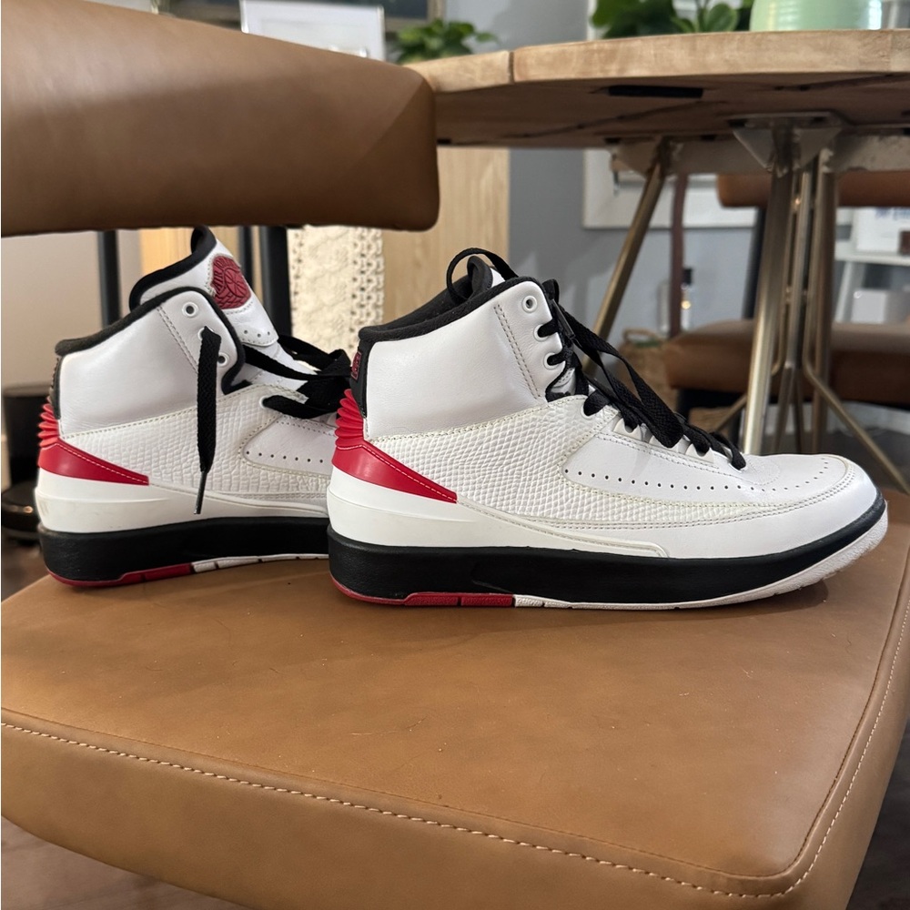 White High-Top Sneakers with Black & Red Accents
